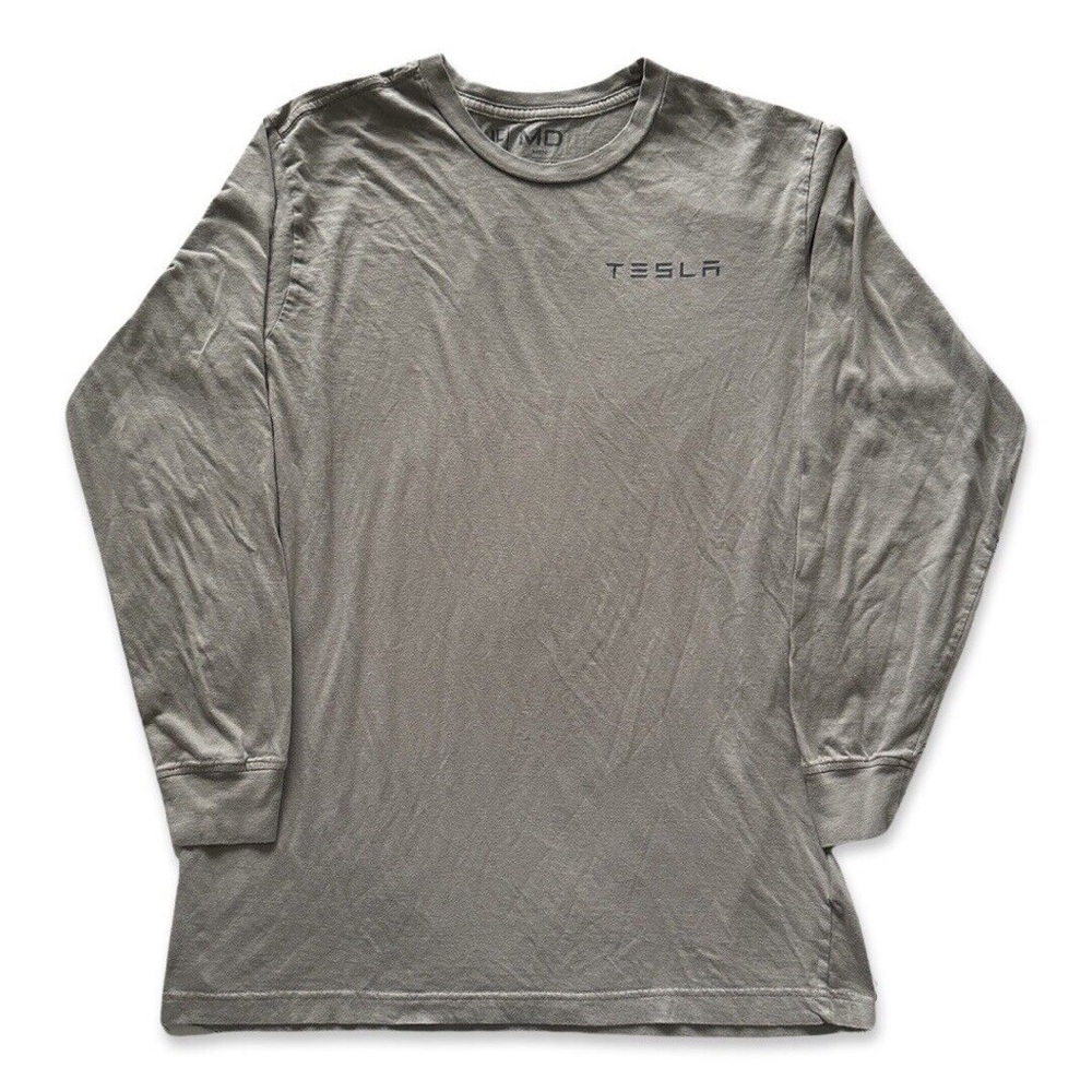 Tesla Logo Heathered Grey Long Sleeve Shirt T-Shirt Tee Cotton EV Electric Cars